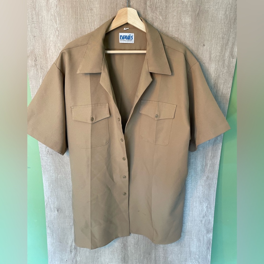 Vintage US Navy Mens Tan Short Sleeve Button-Down Collared Shirt Top Size XXL